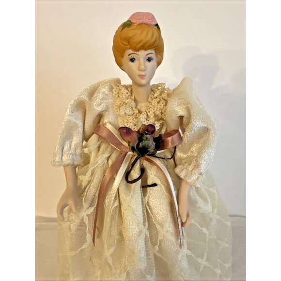 Vintage Victorian Lady Angel Christmas Tree Topper 12” White Lace Dress Ribbons - Picture 3 of 8